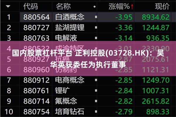 国内股票杠杆平台 正利控股(03728.HK)：吴华英获委任为执行董事